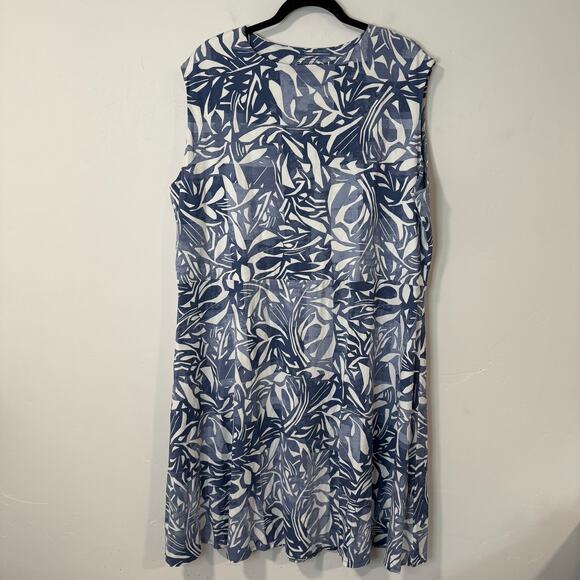 Coolibar Womens Tierra Tank Dress Knee Length Stretch Leaf Pattern Blue White 3X - Picture 1 of 6